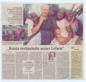 Bild vom Zeitungsartikel über den Kenia-Einsatz, Kenia veränderte unser Leben